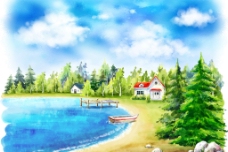 卡通蓝天沙滩背景图片