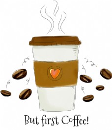 咖啡杯清新手绘咖啡插画