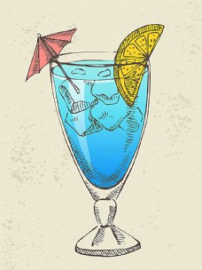 餐饮蓝色鸡尾酒插画