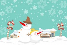 冬季雪人和圣诞背景矢量素材