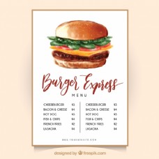 餐饮水彩汉堡菜单模板