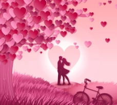 爱心树与情侣矢量素材图片
