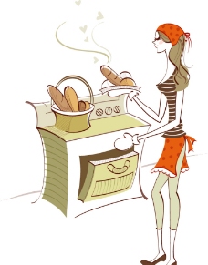 烤面包的女孩图片