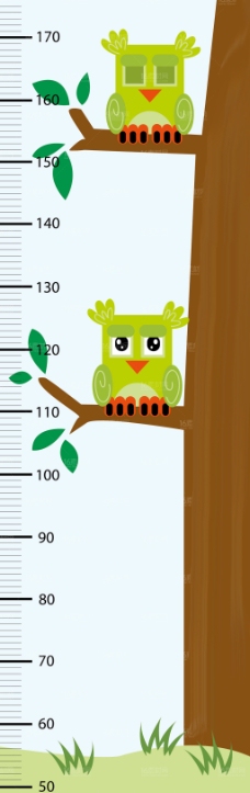 设计素材卡通小鸟树量身高尺设计矢量素材