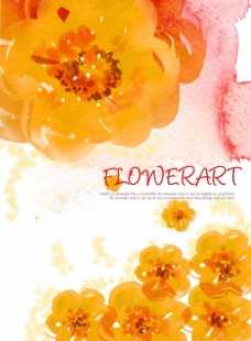 橙色水彩花卉背景图PSD