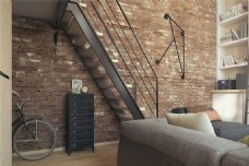沙发背景墙现代时尚客厅木制楼梯室内装修效果图