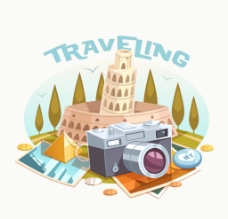 复古旅行相机 插画图片