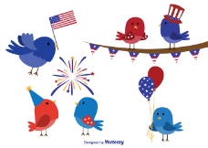 美国国庆节小鸟庆祝有趣卡通形象