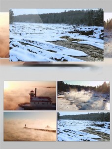 山区湖泊烟雾下雪实拍视频素材