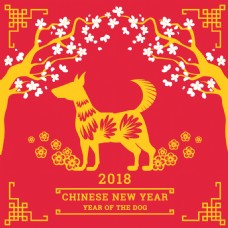 红色梅花狗年海报设计