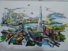马克笔手绘快速表现城市景观鸟瞰图