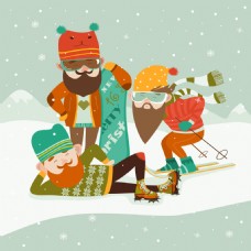 卡通人物雪地滑雪素材