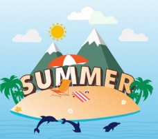 海上度假海岛上度假矢量夏季广告背景