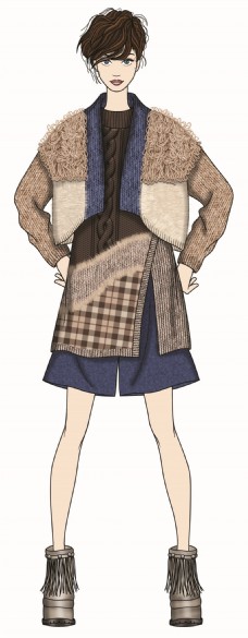 裤子个性风格短外套女装服装效果图