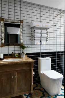 现代文艺卫生间拼色瓷砖背景墙室内装修图