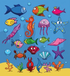 22款卡通海底生物设计矢量素材
