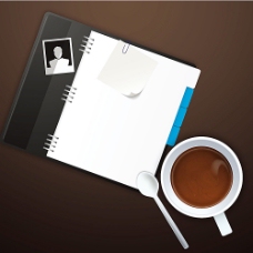 咖啡杯咖啡与笔记本