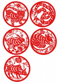 中国风生肖圆形剪纸