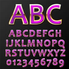 36个金边紫色字母和数字矢量图图片