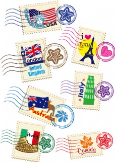 世界各地邮戳矢量设计