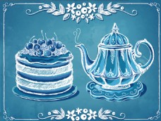 手绘蛋糕和下午茶插画