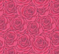 手绘红玫瑰花朵无缝背景矢量图