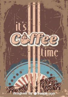 咖啡杯老式的咖啡时间的残破的海报