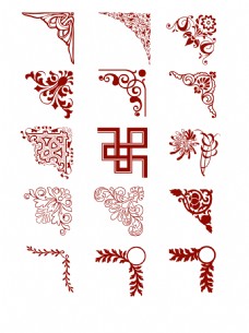 中国红欧式花纹边角元素