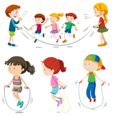 可爱儿童玩跳绳游戏可爱的卡通儿童插画