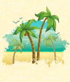 卡通椰树沙滩插画