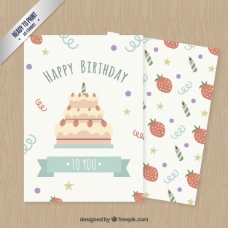 蛋糕和草莓的生日卡片