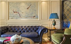沙发背景墙现代时尚客厅蓝色台灯室内装修效果图