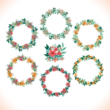 6款水彩花环设计矢量图