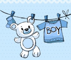 装饰品蓝色晾衣绳和玩具熊矢量图图片