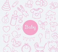 粉色婴儿用品无缝背景矢量图图片