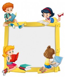 孩子们一起阅读和做作业的边框设计