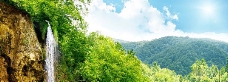 淘宝海报绿色自然角小瀑布风景