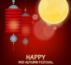 红色背景的中秋节与灯笼装饰