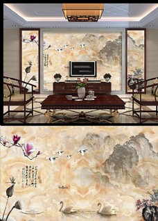 沙发背景墙大理石山水画背景墙图片