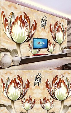 大理石手绘花卉背景墙图片