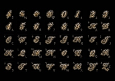 文字符号钻石镶嵌在英文字母阿拉伯数字和符号矢量