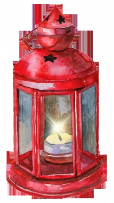 灯火手绘卡通红色火油灯png透明素材
