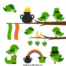 绿树可爱的小鸟圣帕特里克节