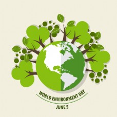 树木世界环境日概念绿色生态地球矢量图