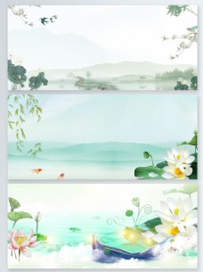 春季卡通手绘荷花池塘广告背景