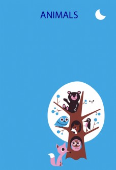 卡通动物爬树海报背景