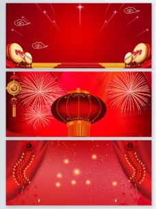 中国广告红色烟花灯笼鞭炮中国风广告背景图