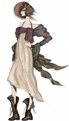 女性花纹个性时尚花纹背心裙女装效果图