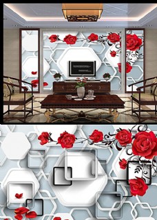 3D梦幻玫瑰花背景墙图片
