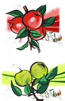 绿色蔬菜苹果蜜蜂花朵矢量素材图片